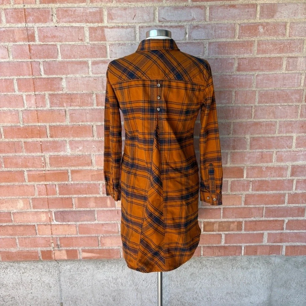 Duluth Trading Co Womens Folklore Flannel Duster‎ XS Blue Orange Plaid Insulated